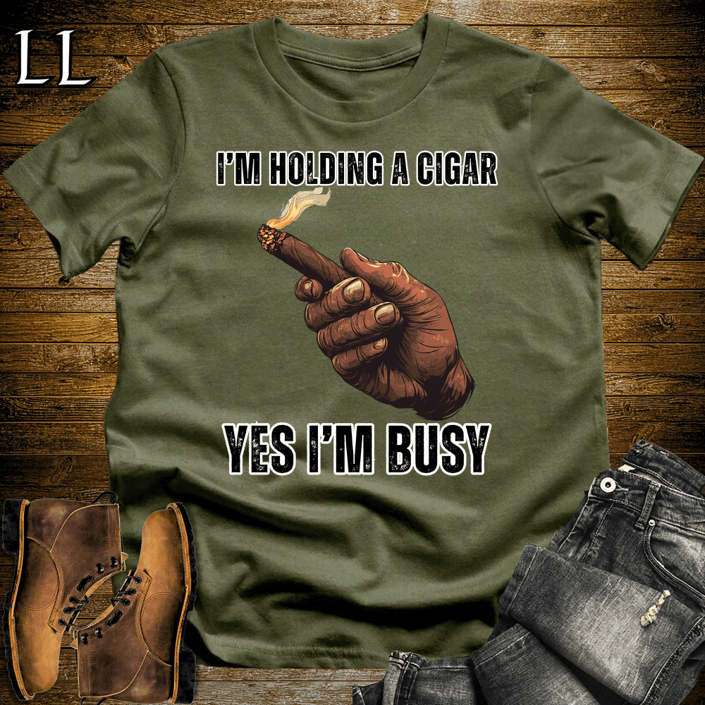 Holding A Cigar Softstyle T-Shirt Military Green | Cigar Smoker Gift Tee