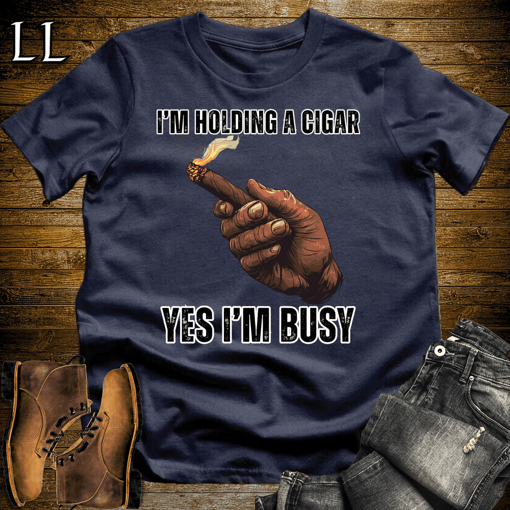 Holding A Cigar Softstyle T-Shirt Navy | Cigar Smoker Gift Tee