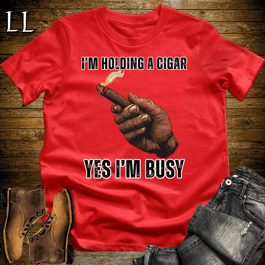 Holding A Cigar Softstyle T-Shirt Red | Cigar Smoker Gift Tee