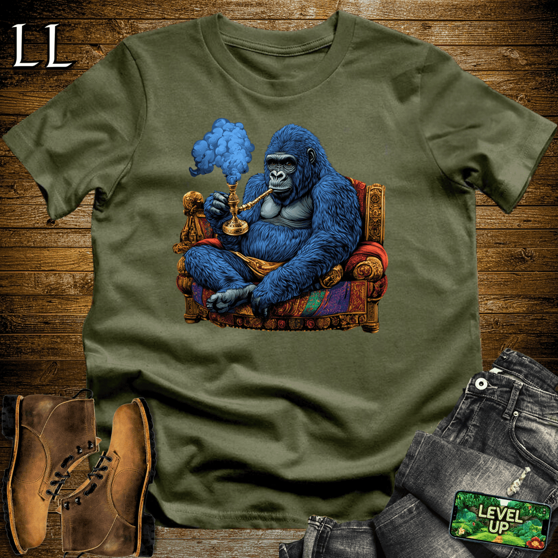 Hookah Gorilla Military Green | Hookah Lounge Shirt