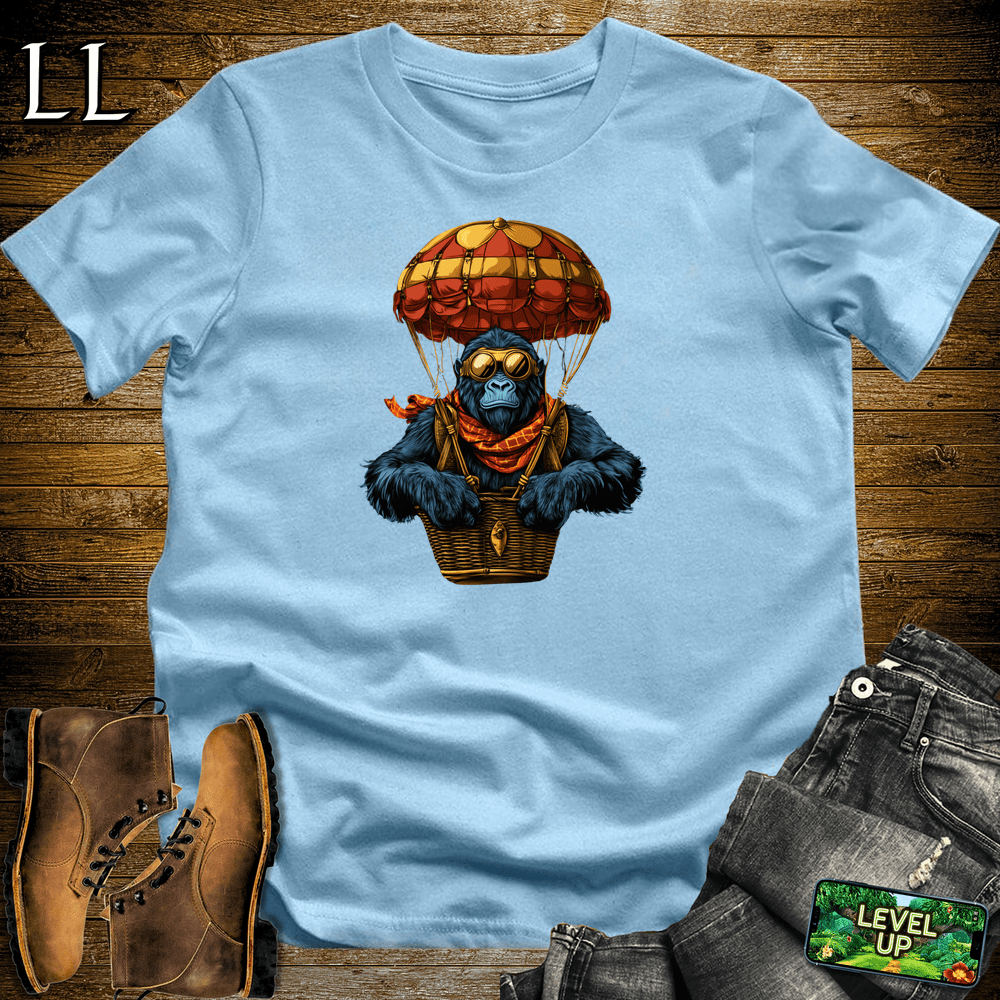 Hot Air Balloon Gorilla Light Blue | Adventure Travel Shirt