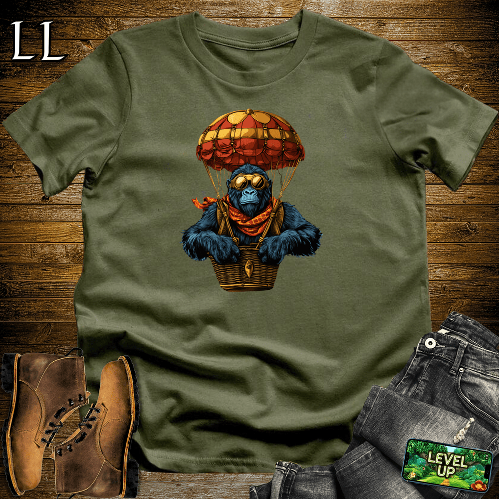 Hot Air Balloon Gorilla Military Green | Adventure Travel Shirt