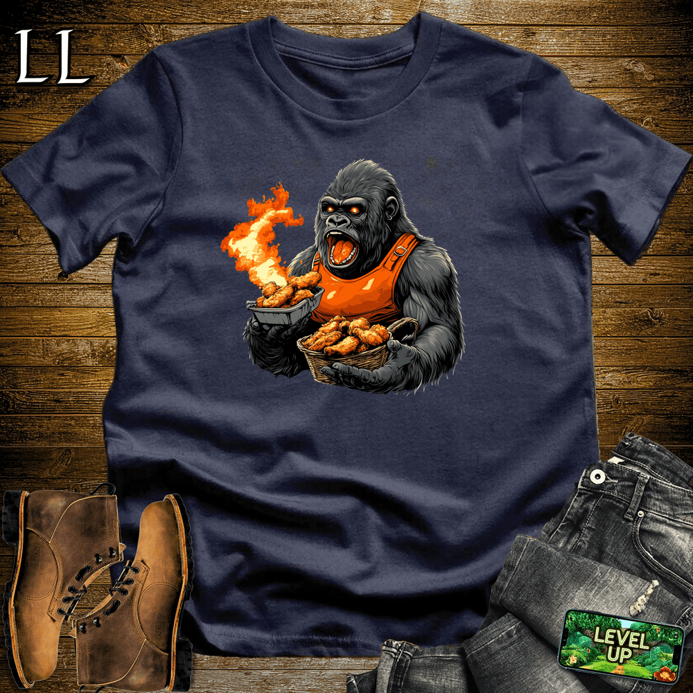 Hot Wings Gorilla Navy | Spicy Food Lover Shirt