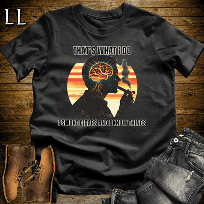 Smoke Cigar and Know Things Softstyle Tee Black | Funny Cigar Quote Shirt