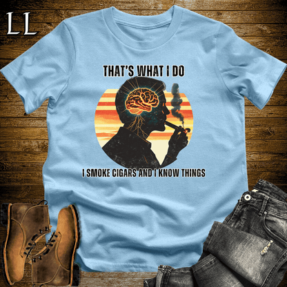 Smoke Cigar and Know Things Softstyle Tee Light Blue | Funny Cigar Quote Shirt