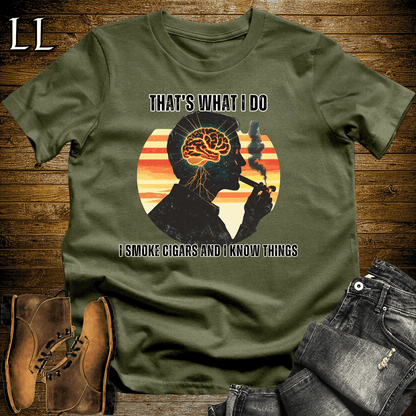 Smoke Cigar and Know Things Softstyle Tee Military Green | Funny Cigar Quote Shirt