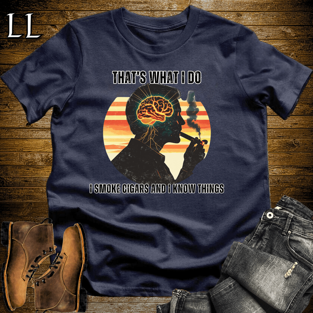 Smoke Cigar and Know Things Softstyle Tee Navy | Funny Cigar Quote Shirt