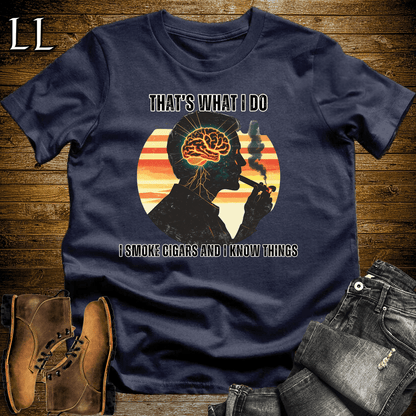 Smoke Cigar and Know Things Softstyle Tee Navy | Funny Cigar Quote Shirt