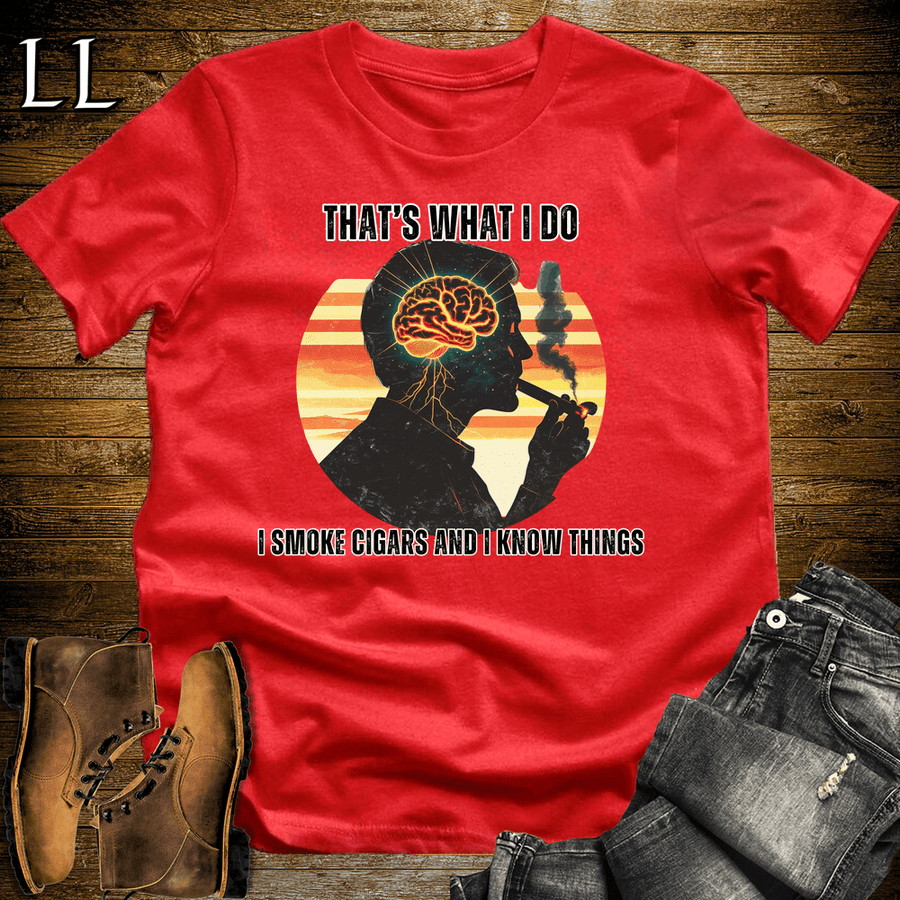 Smoke Cigar and Know Things Softstyle Tee Red | Funny Cigar Quote Shirt