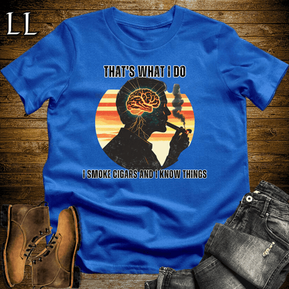 Smoke Cigar and Know Things Softstyle Tee Royal Blue | Funny Cigar Quote Shirt
