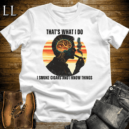 Smoke Cigar and Know Things Softstyle Tee White | Funny Cigar Quote Shirt