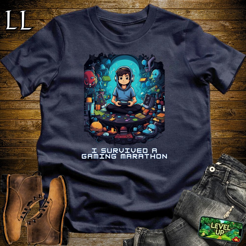 I Survived a Gaming Marathon Softstyle Tee - Navy - LegacyLayers