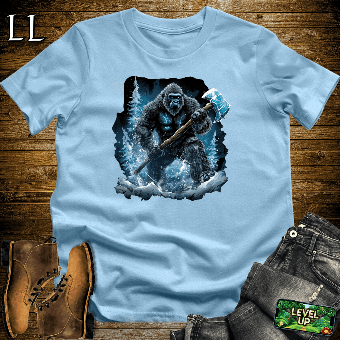Ice Axe Gorilla Softstyle Tee Light Blue | Mountain Shirt