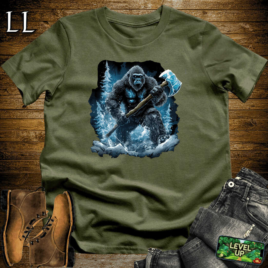 Ice Axe Gorilla Softstyle Tee Military Green | Mountain Shirt
