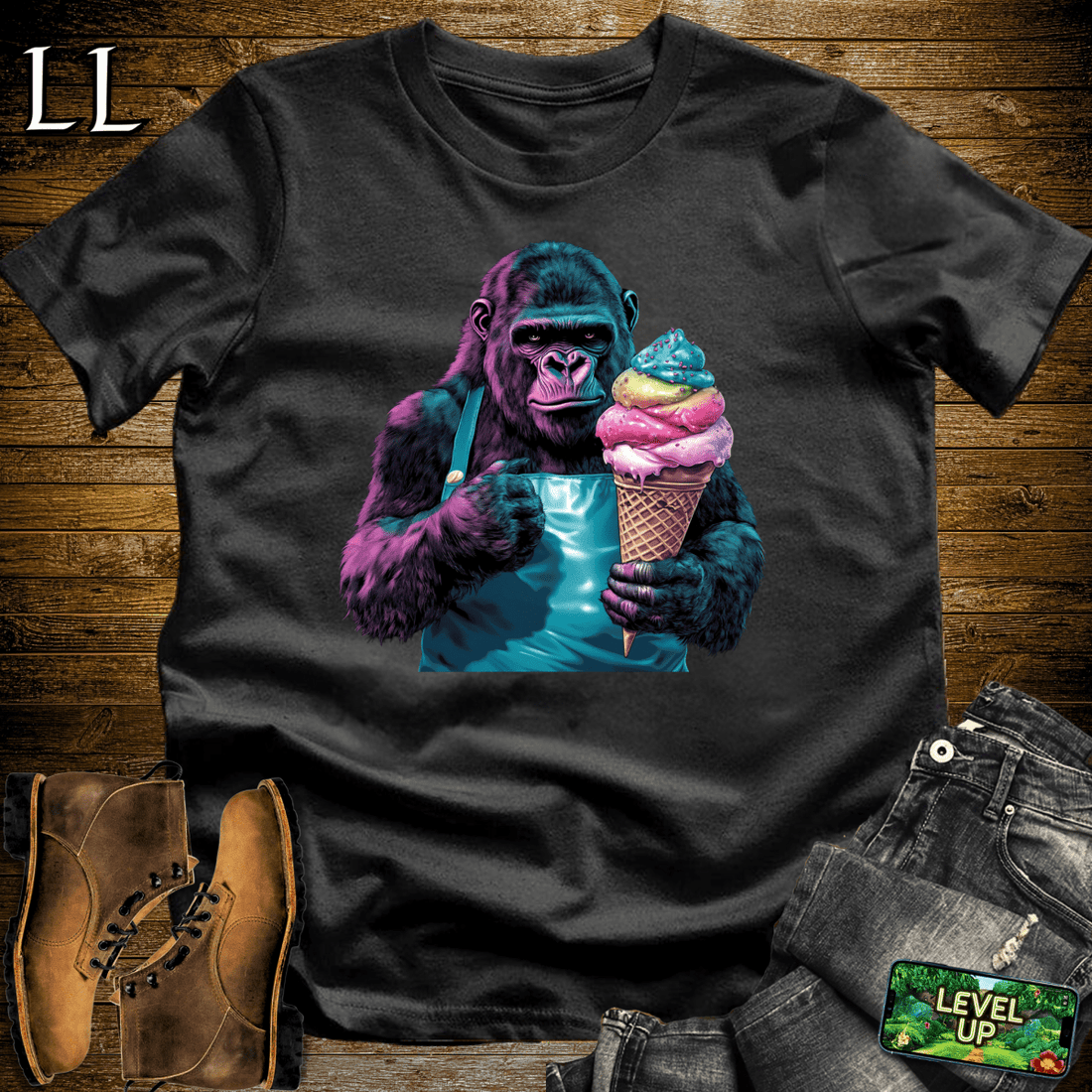 Ice Cream Gorilla Softstyle Tee Black | Dessert Party Tee