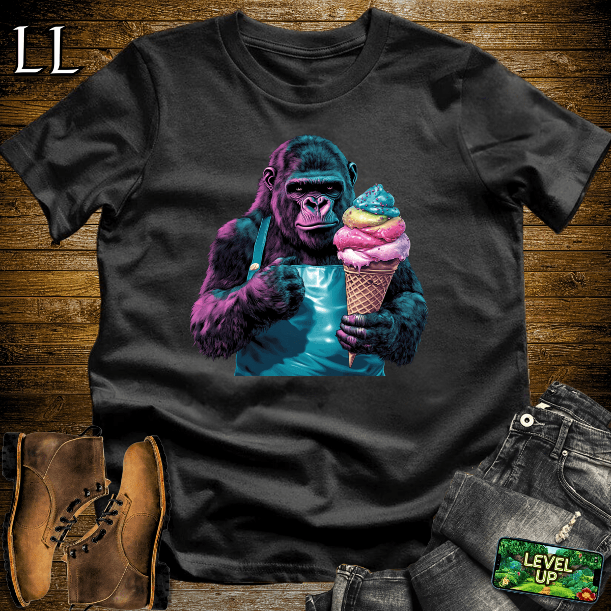 Ice Cream Gorilla Softstyle Tee - Black - LegacyLayers