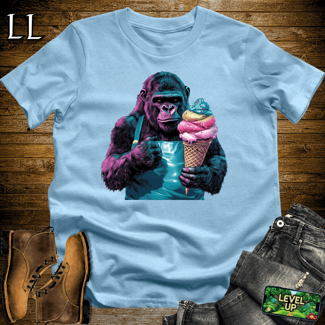 Ice Cream Gorilla Softstyle Tee Light Blue | Dessert Party Tee
