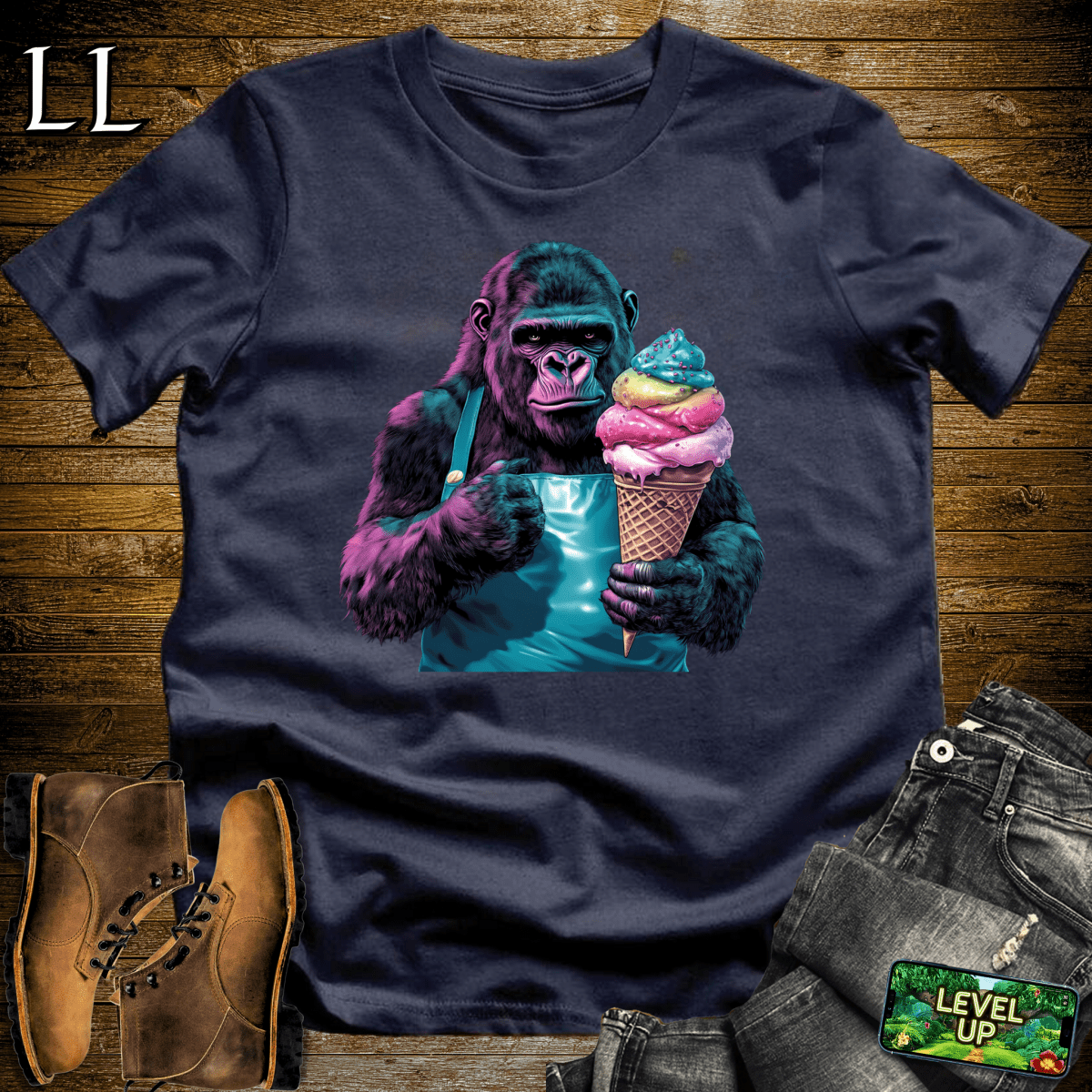 Ice Cream Gorilla Softstyle Tee - Navy - LegacyLayers