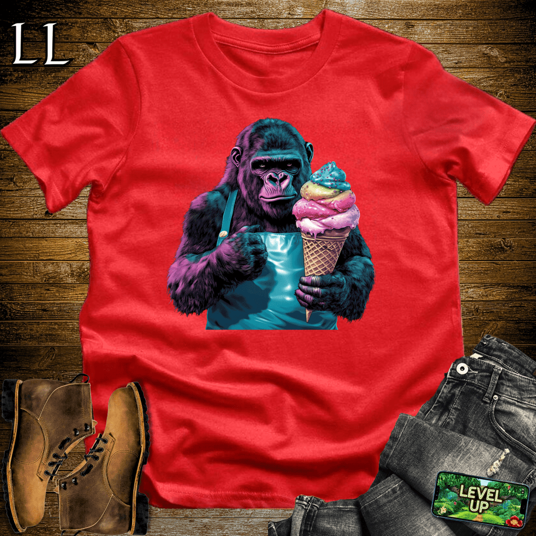 Ice Cream Gorilla Softstyle Tee Red | Dessert Party Tee