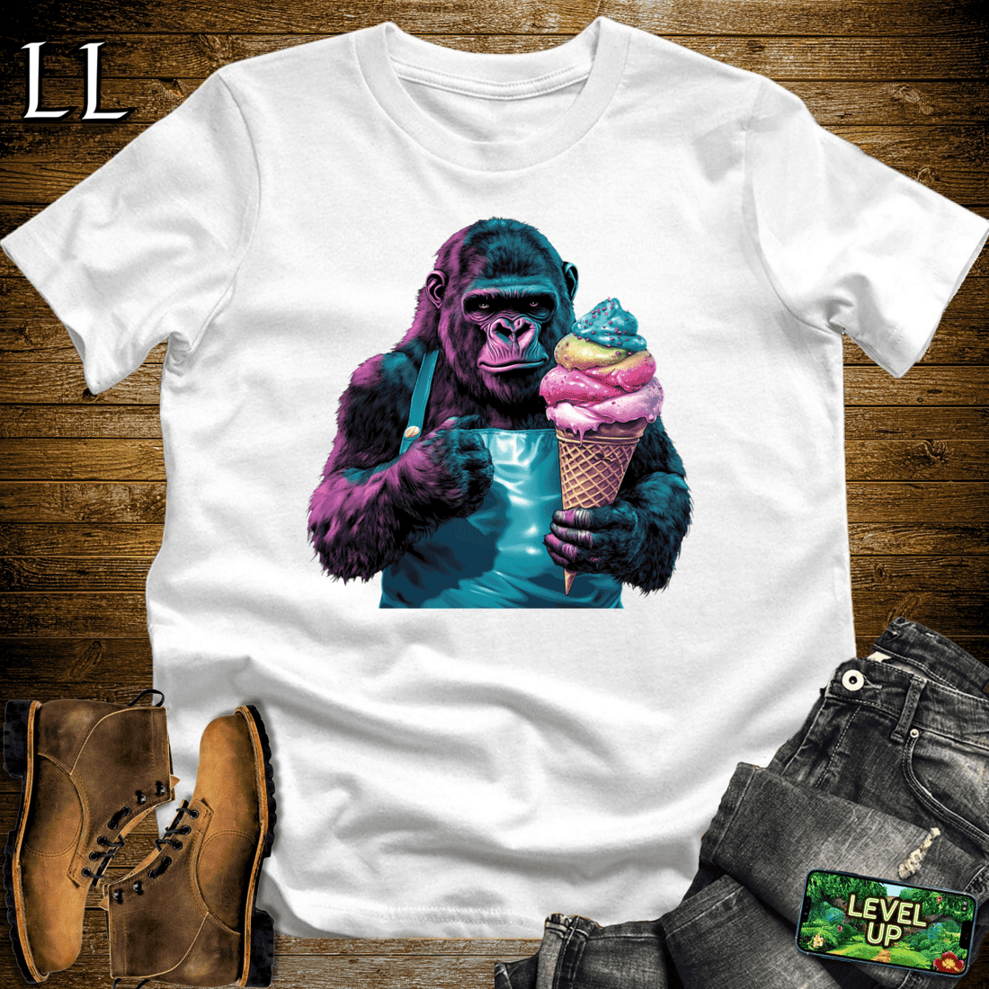 Ice Cream Gorilla Softstyle Tee White | Dessert Party Tee