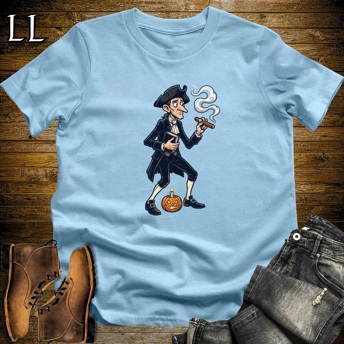 Ichabod Crane Sleepy Hollow Cigar T-Shirt Light Blue | Sleepy Hollow Shirt