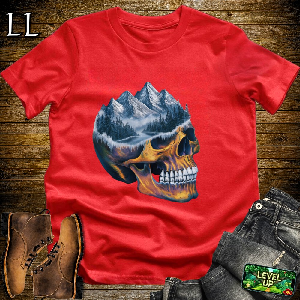 Icy Mountain Grim Reaper Skull Softstyle Tee - Red - LegacyLayers