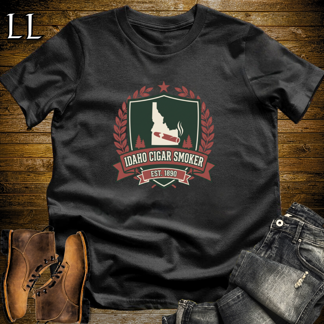 Idaho Cigar Smoker Shield T-Shirt Black | Cigar Crest Gift Shirt