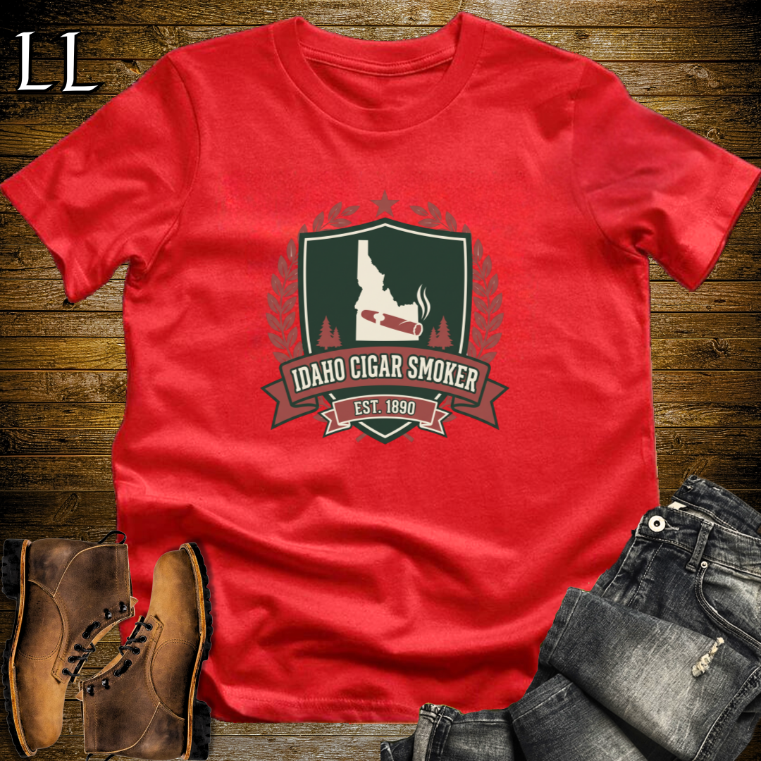 Idaho Cigar Smoker Shield T-Shirt Red | Cigar Crest Gift Shirt