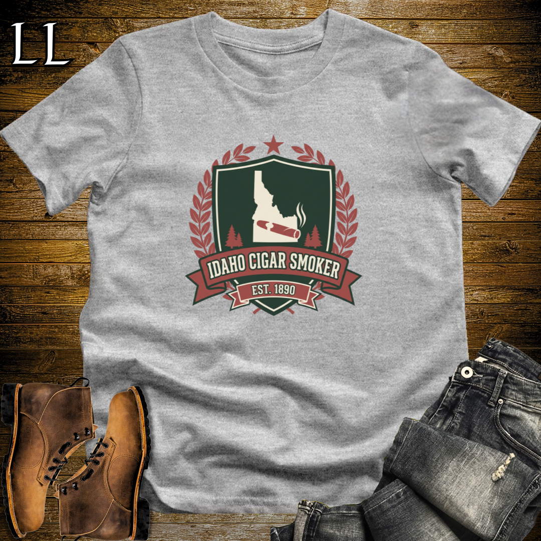 Idaho Cigar Smoker Shield T-Shirt Sport Grey | Cigar Crest Gift Shirt