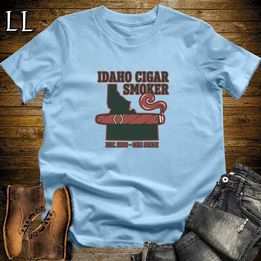 Idaho Cigar Smoker T-Shirt Light Blue | Mountain Cigar Lover Gift