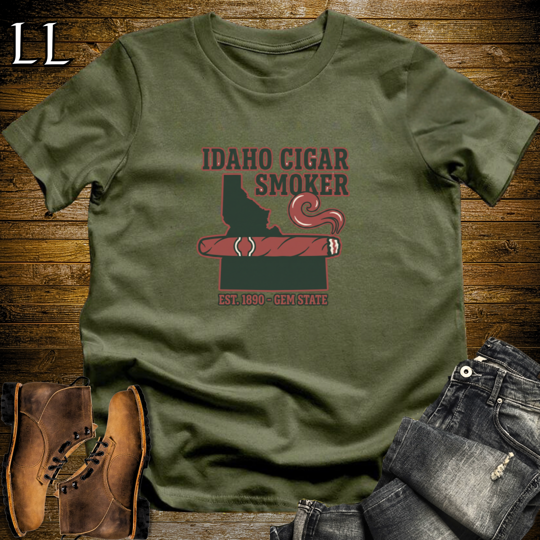 Idaho Cigar Smoker T-Shirt Military Green | Mountain Cigar Lover Gift