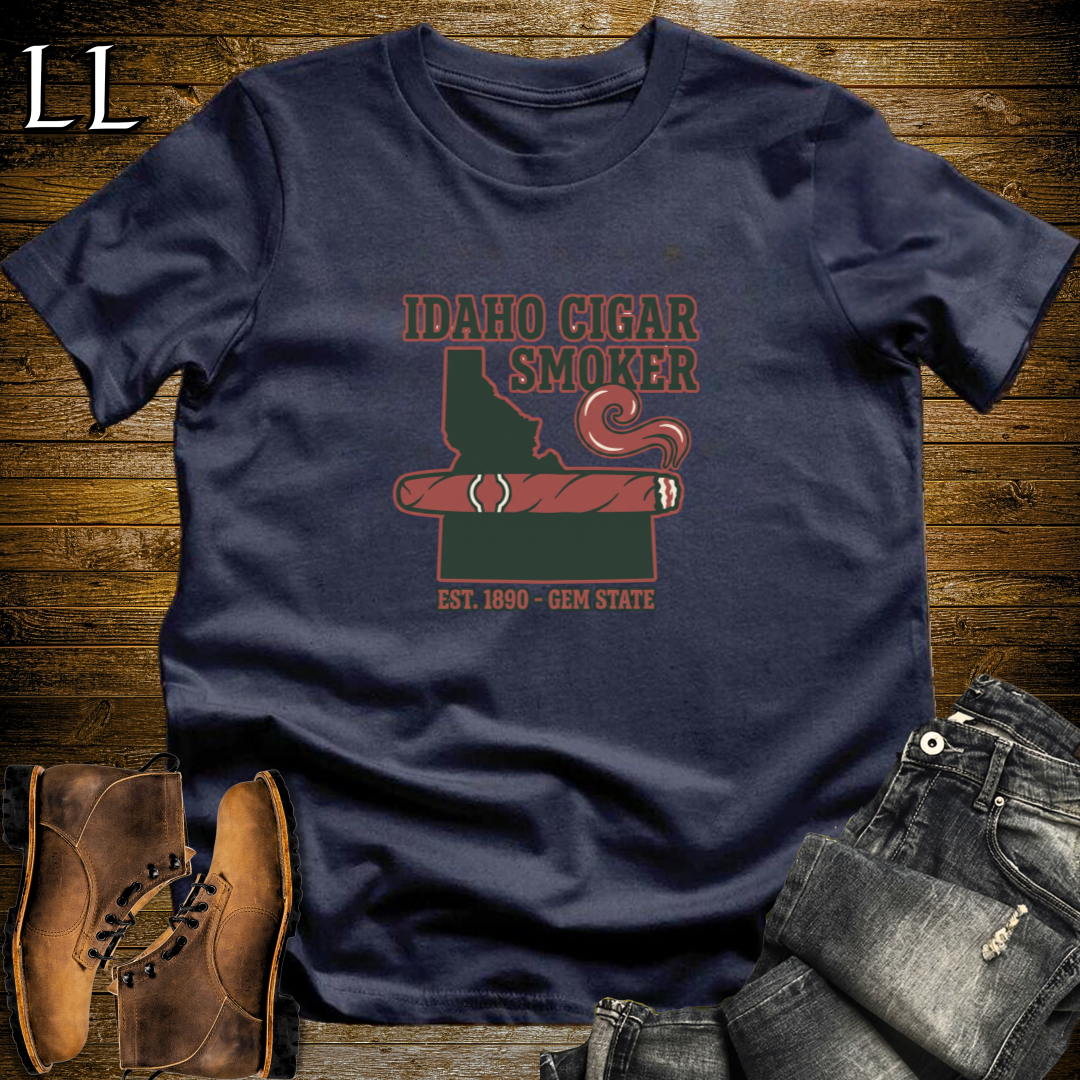 Idaho Cigar Smoker T-Shirt Navy | Mountain Cigar Lover Gift