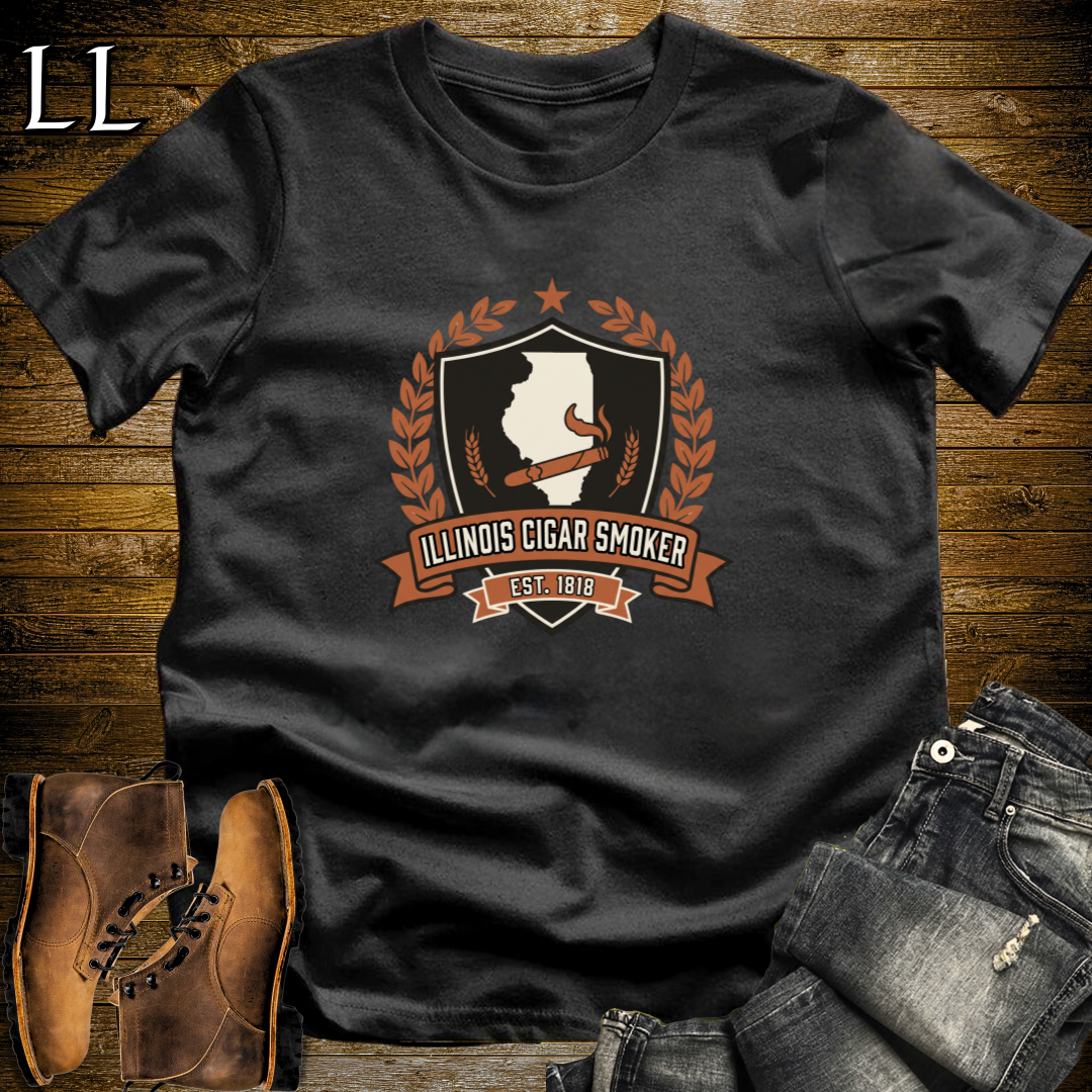 Illinois Cigar Smoker Shield T-Shirt Black | Cigar Crest Shirt