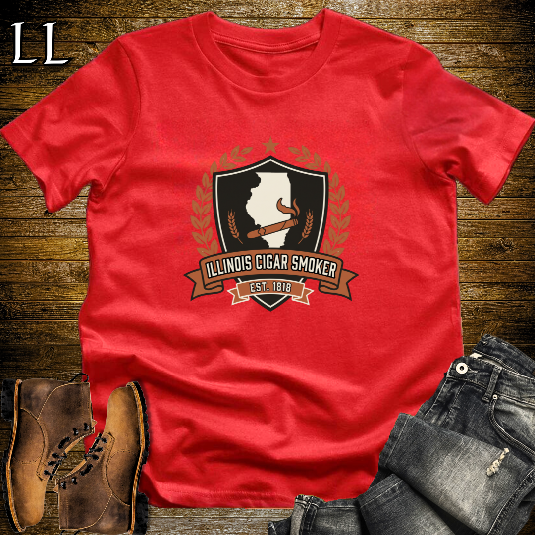 Illinois Cigar Smoker Shield T-Shirt Red | Cigar Crest Shirt