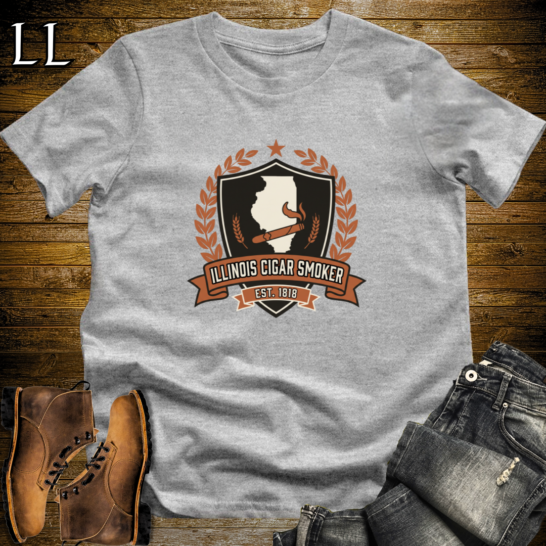 Illinois Cigar Smoker Shield T-Shirt Sport Grey | Cigar Crest Shirt