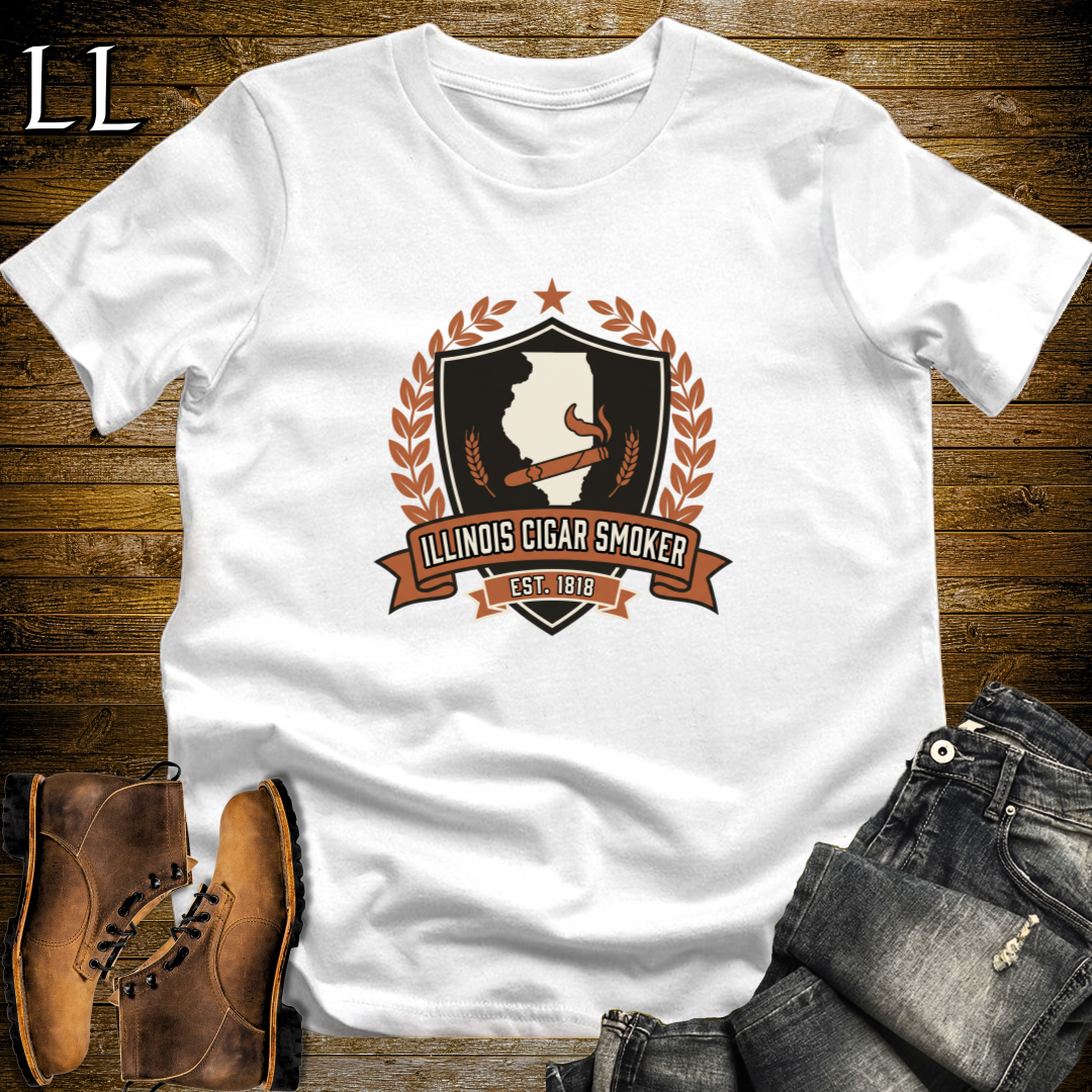 Illinois Cigar Smoker Shield T-Shirt White | Cigar Crest Shirt