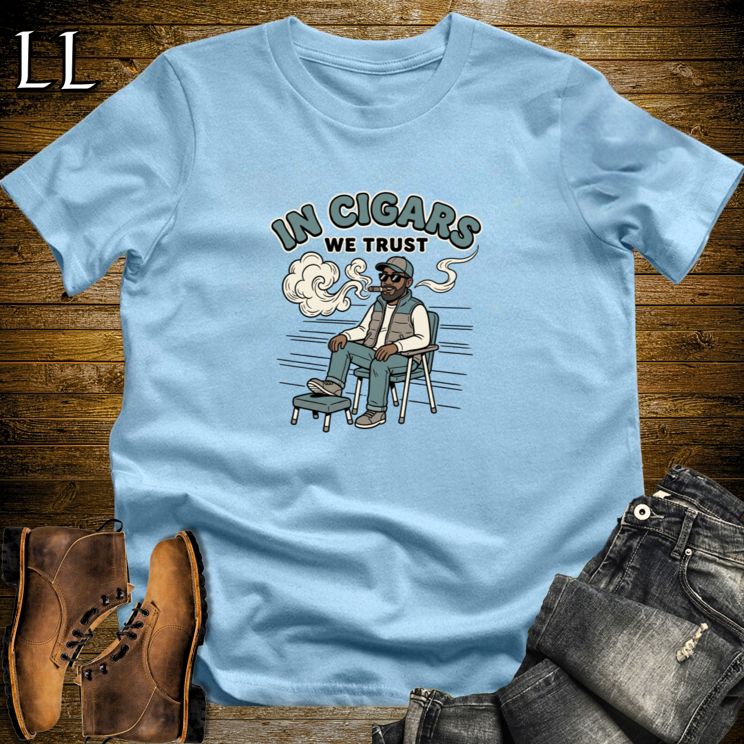 In Cigars We Trust 2 T-Shirt Light Blue | Funny Cigar Lover Gift Tee