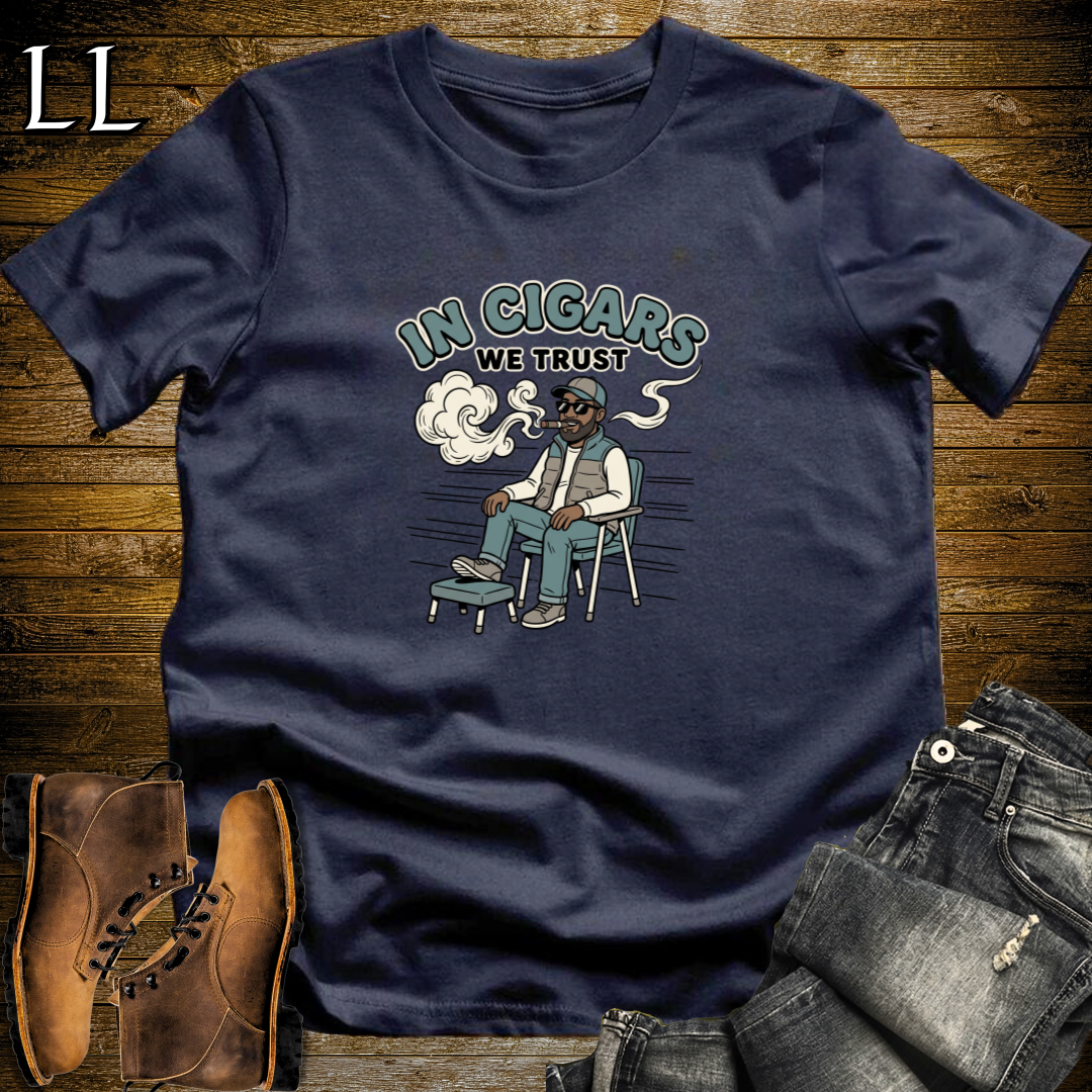 In Cigars We Trust 2 T-Shirt Navy | Funny Cigar Lover Gift Tee