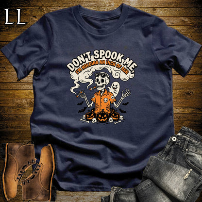 Inch of Ash Nervous Skeleton Sneaky Ghost Cigar T-Shirt Navy | Skeleton and Ghost Cigar Tee