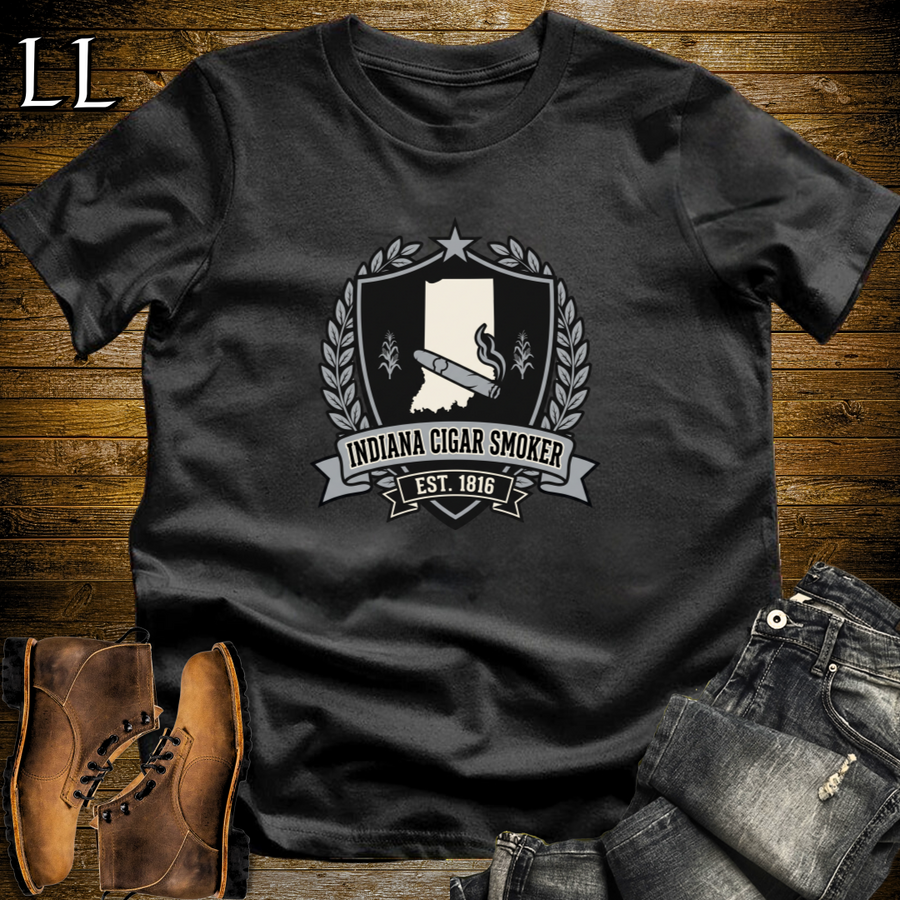 Indiana Cigar Smoker Shield T-Shirt Black | Indiana Cigar Crest Shirt