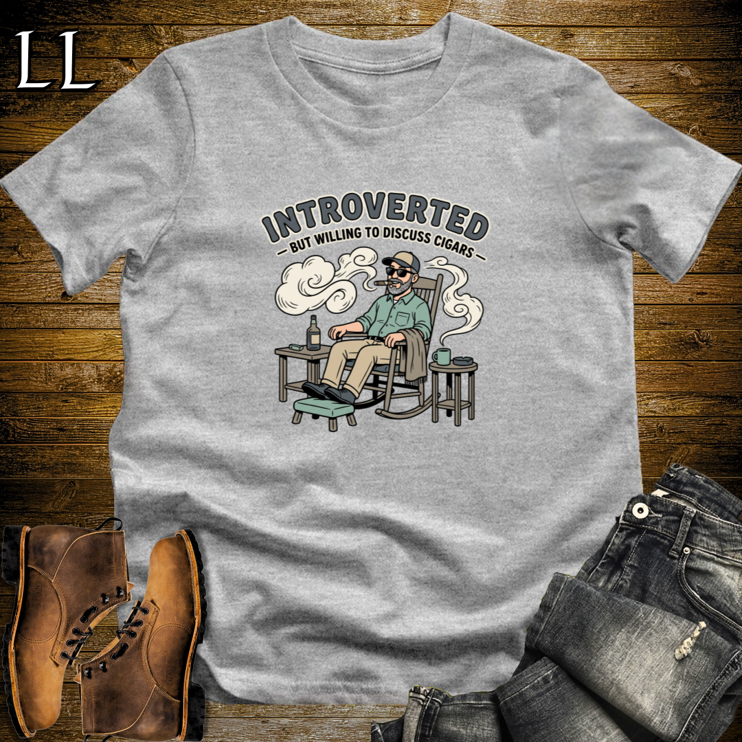 Introverted But Will Discuss Cigars 1 T-Shirt Sport Grey | Funny Cigar Lover Tee