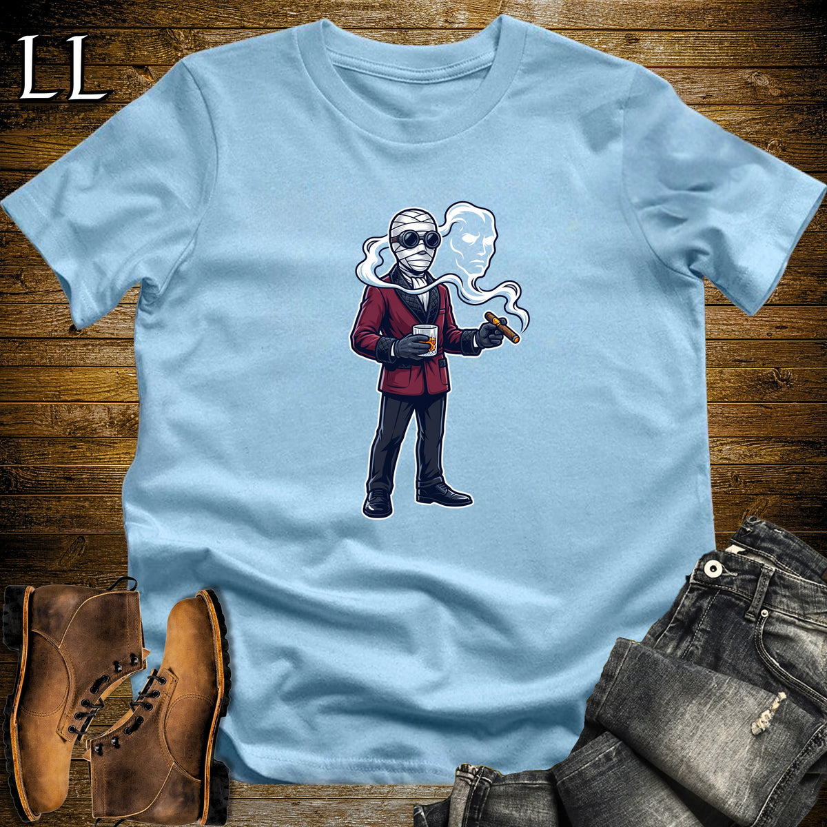 Invisible Man Scotch & Cigar T-Shirt Light Blue | Cigar and Scotch Shirt