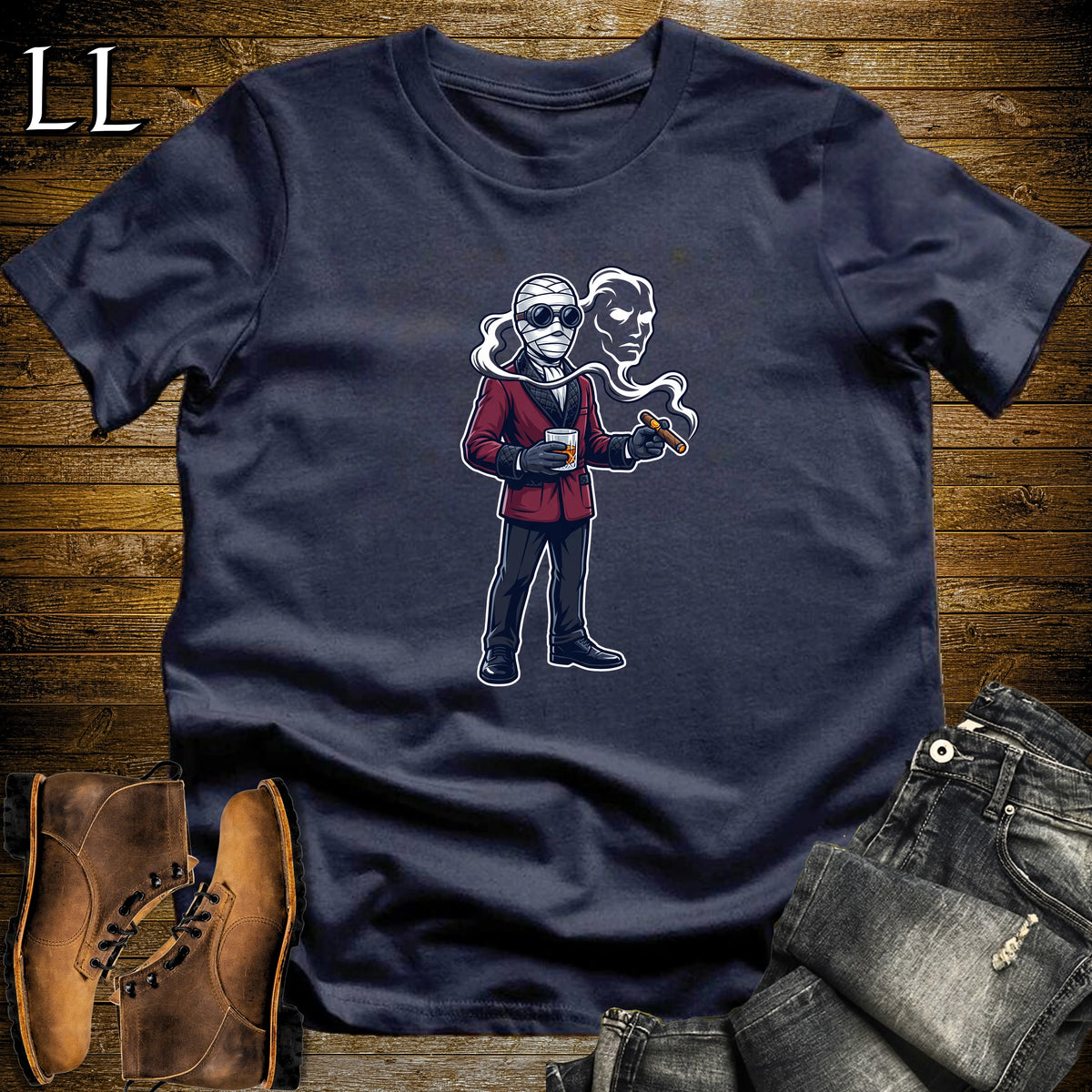 Invisible Man Scotch & Cigar T-Shirt Navy | Cigar and Scotch Shirt