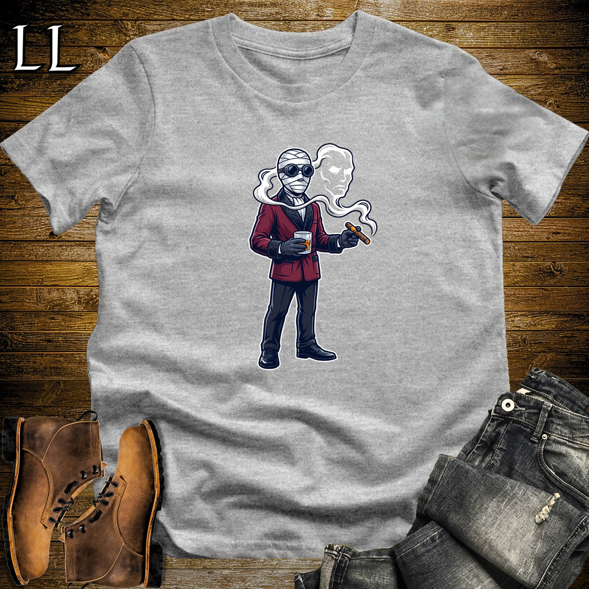 Invisible Man Scotch & Cigar T-Shirt Sport Grey | Cigar and Scotch Shirt