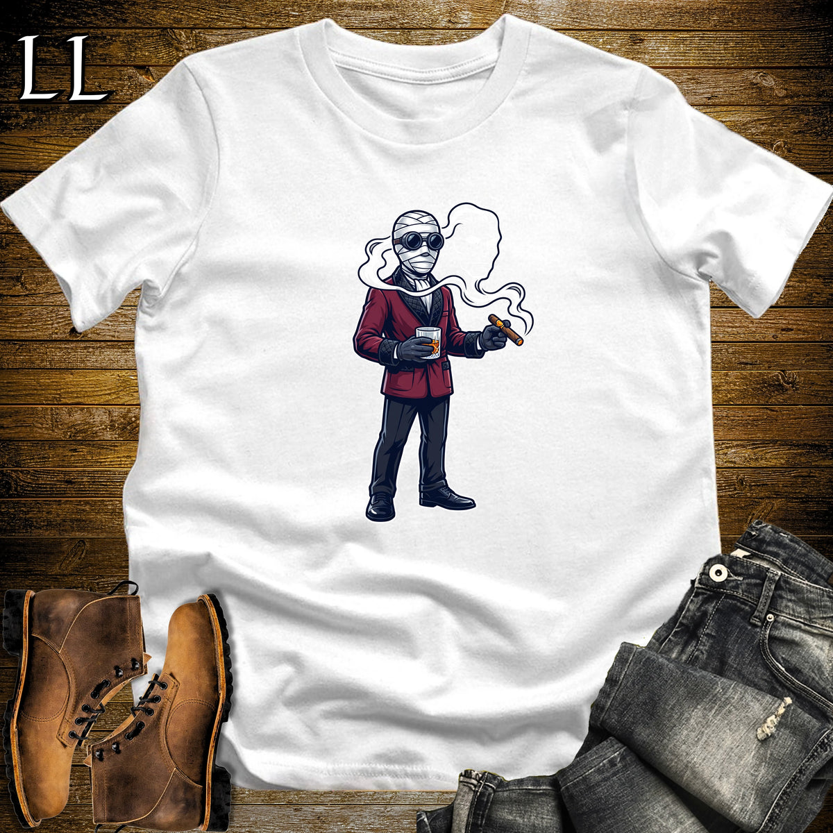 Invisible Man Scotch & Cigar T-Shirt White | Cigar and Scotch Shirt