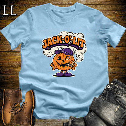 Jack-O'-Lit Pumpkin Ball Cap Cigar T-Shirt Light Blue | Halloween Cigar Shirt