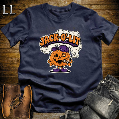 Jack-O'-Lit Pumpkin Ball Cap Cigar T-Shirt Navy | Halloween Cigar Shirt