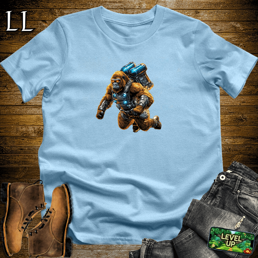 Jet Pack Gorilla Light Blue | Funny Space Adventure Shirt