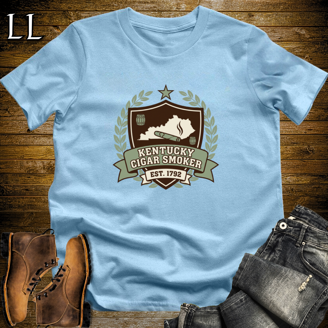 Kentucky Cigar Smoker Shield T-Shirt Light Blue | Kentucky Cigar Crest Shirt
