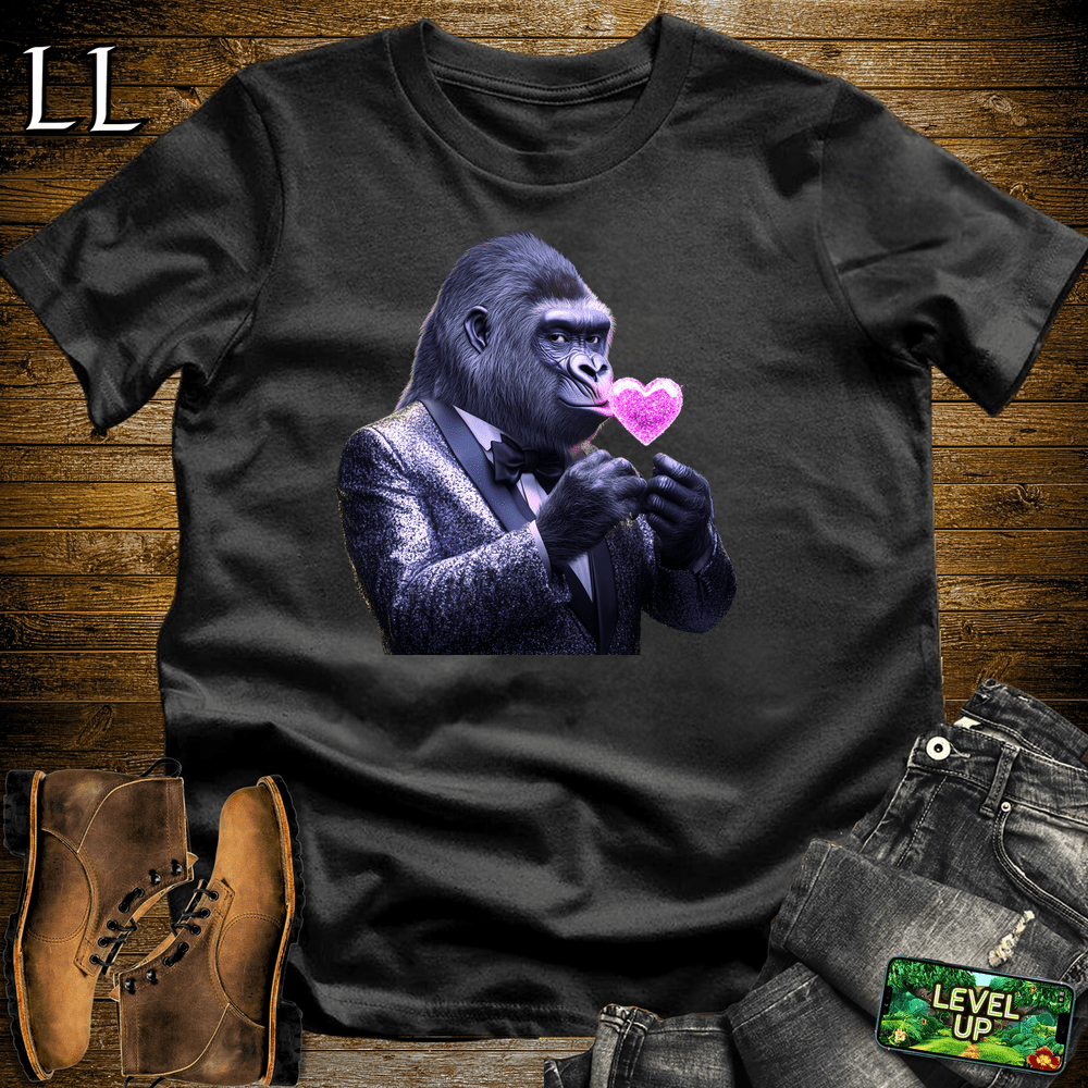 Kiss Me Gorilla Black | Funny Romantic Gorilla Shirt